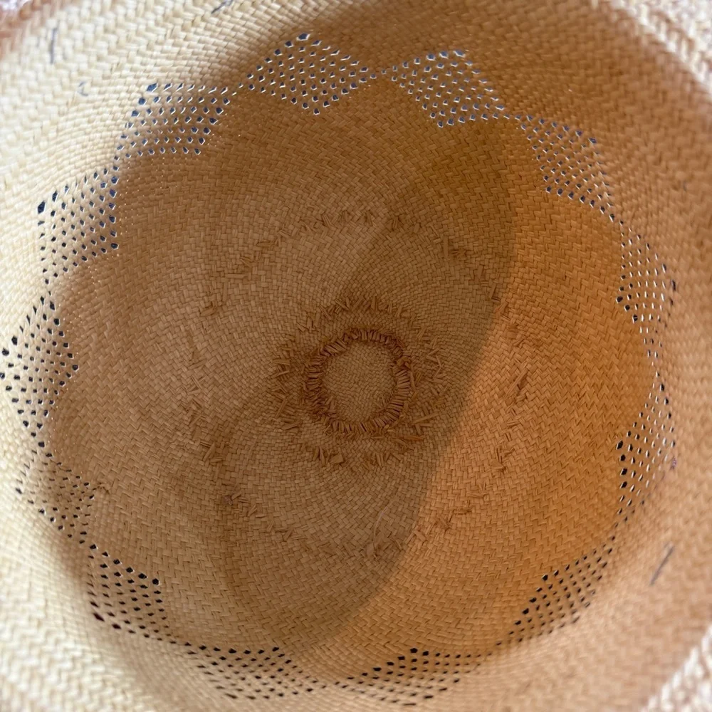 Artisanal Colorful Panama Style Straw Sun Hat with Stipes and Pom Poms